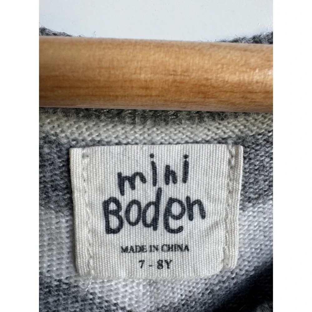 Mini Boden Girls Gray Striped Flower Sweater Dress Cashmere Cotton 7 8 Whimsical